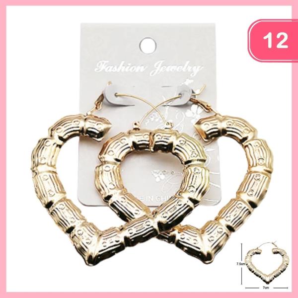 Heart Bamboo Hoop Earrings (12 Units)