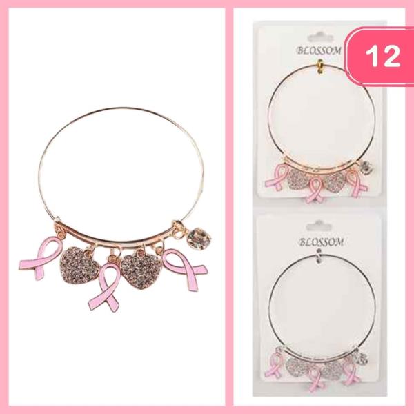 Rhinestone Breast Cancer Bracelet (12 Units)