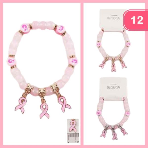 Beaded Charm Breast Cancer Awareness Bracelet