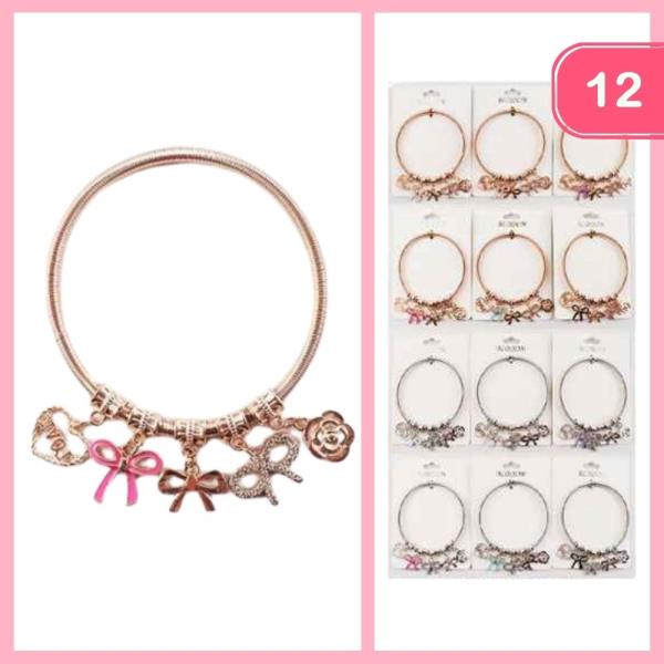 Rhinestone Bow Breast Cancer Bracelet (12 Units)