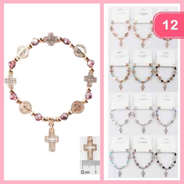 Cross Rhinestone Beaded Bracelet (12 Units)
