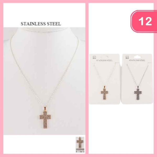 Stainless Steel Cross Necklace (12 Units)