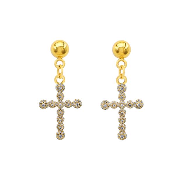 CZ Cross Stainless Steel Dangle Earring