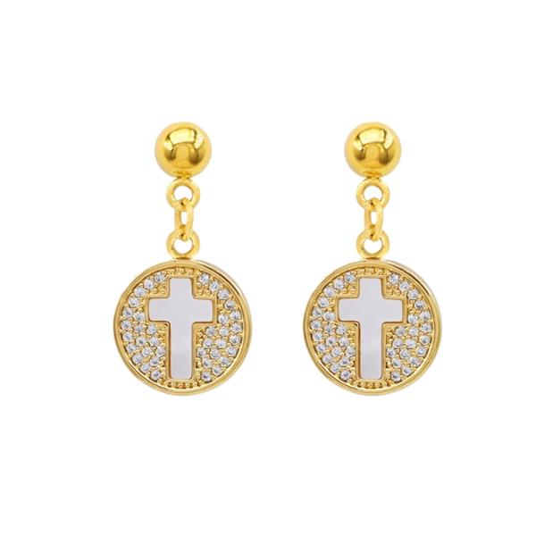Cross Circle Stainless Steel Dangle Earring