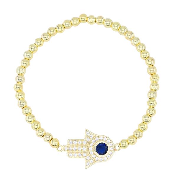 Hamsa Hand Charm Stainless Steel Bead Bracelet