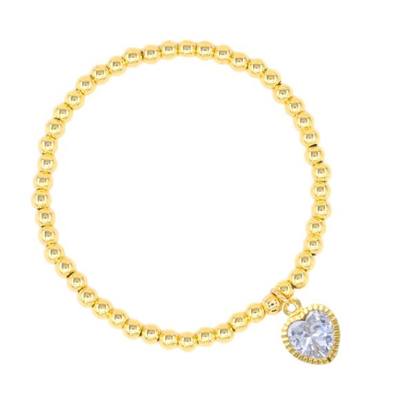 CZ Heart Stainless Steel Bead Bracelet