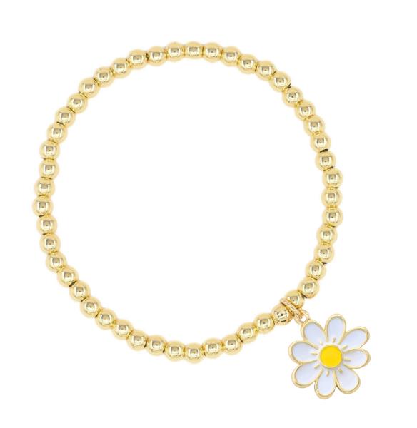 Daisy Charm Stainless Steel Bead Bracelet