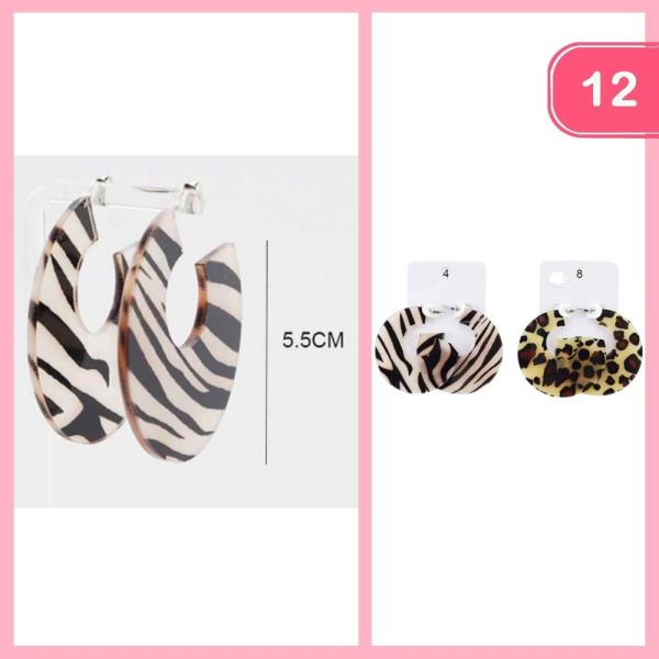 Zebra and Leopard Print Earrings (12 Units)