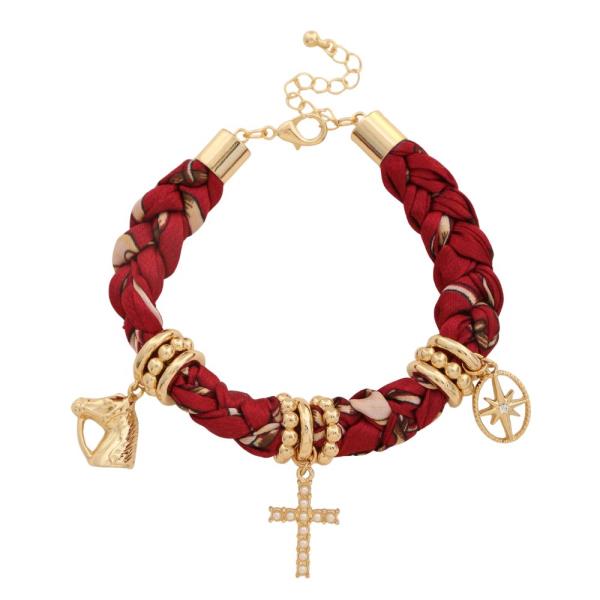 Cross Multi Charm Braided Bracelet