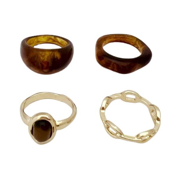 Metal Amber Resin Mixed Band Ring Set
