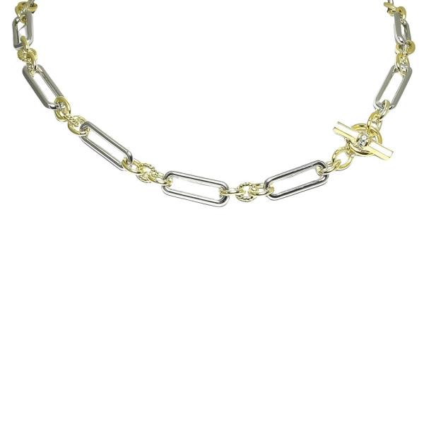 TWO TONE METAL LINK TOGGLE CLASP DETAIL NECKLACE