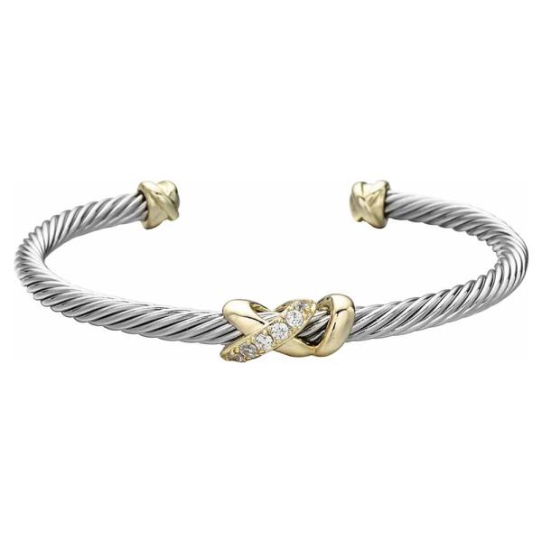 Two Tone Metal CZ Cable Knot Open Cuff Bracelet