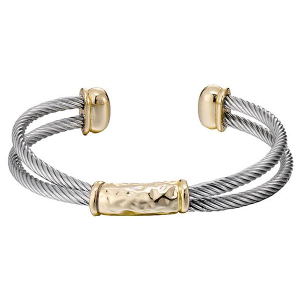 Two Tone Metal Hammered Bar Cable Bracelet