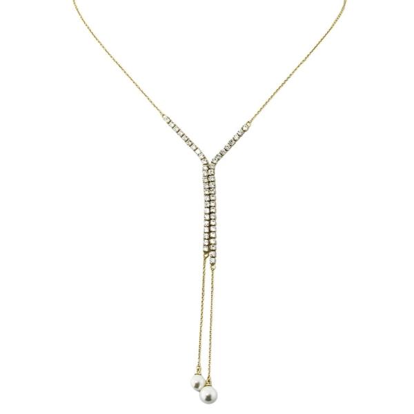 Metal CZ Stone Drop Y Long Necklace
