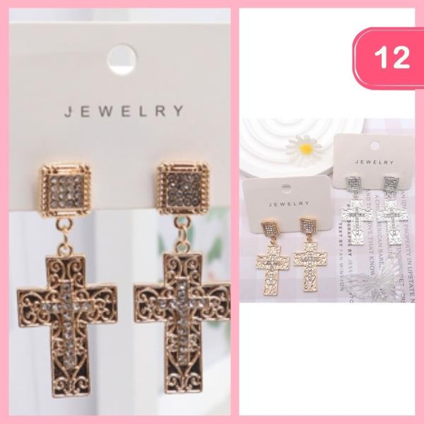 Textured Cross Dangle Earrings (12 Units)
