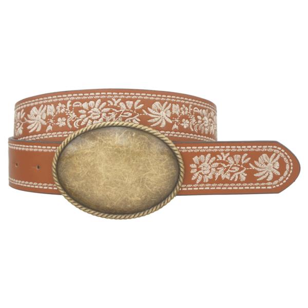VINTAGE OVAL BUCKLE FLORAL EMBORIDERED STRAP BELT