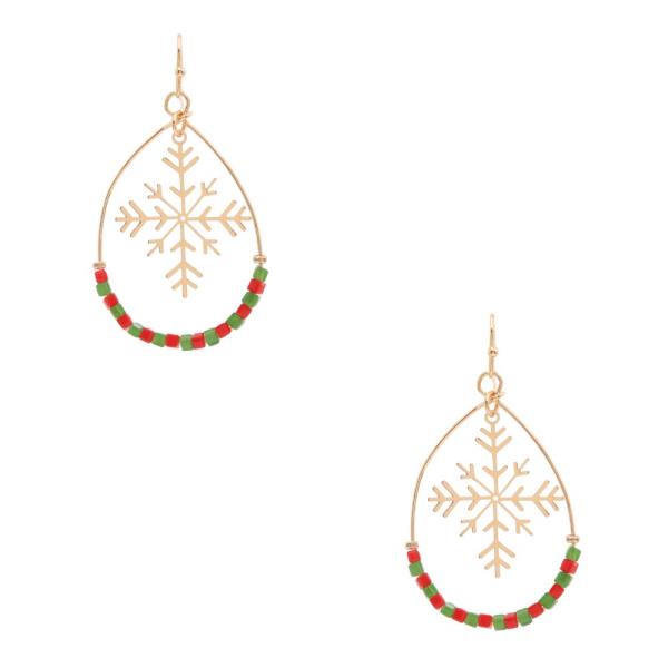 SNOWFLAKE BEADED TEARDROP DANGLE EARRING
