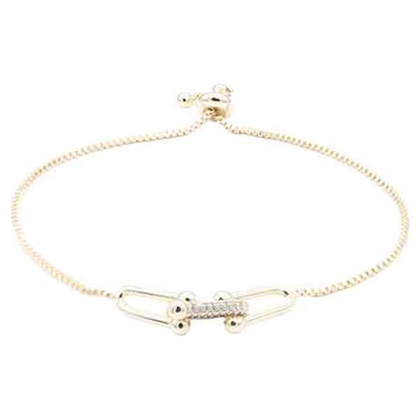 14K Gold Cubic Zirconia Stone Lariat Bracelet