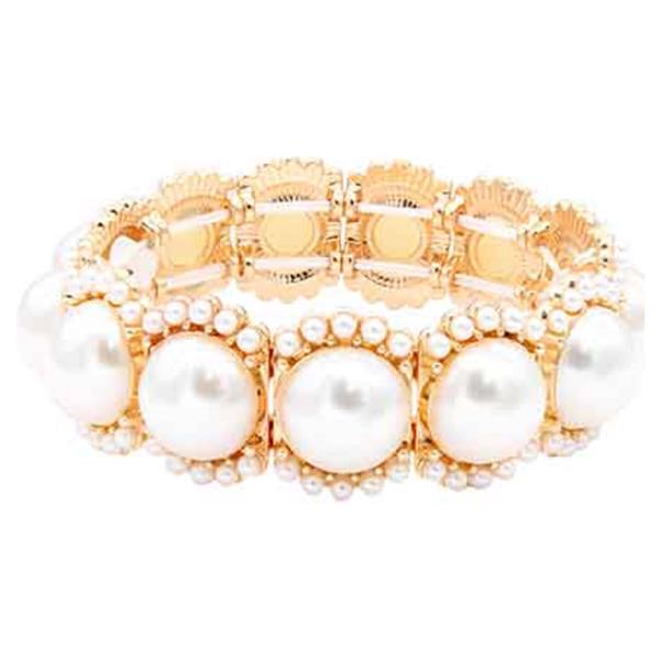 Gold Plated With Main Pearl Stretch Bracelet