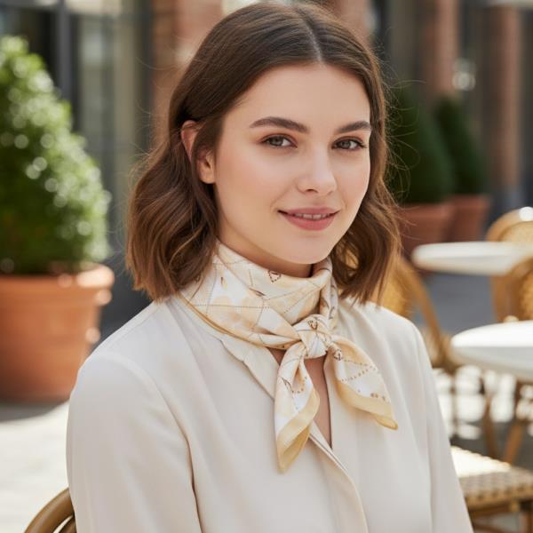 Floral Overlay Quilted Bandana Square Neck Scarf