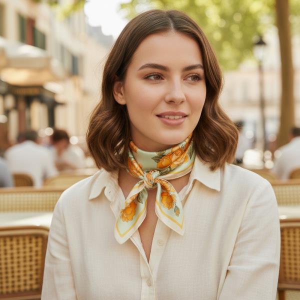 Rose Garden Print Silky Bandana Square Neck Scarf