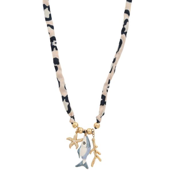 Fish Charm Coral Scarf Necklace