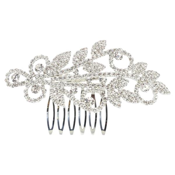 RHINESTONE LEAF CLUSTER METAL HAIR COMB