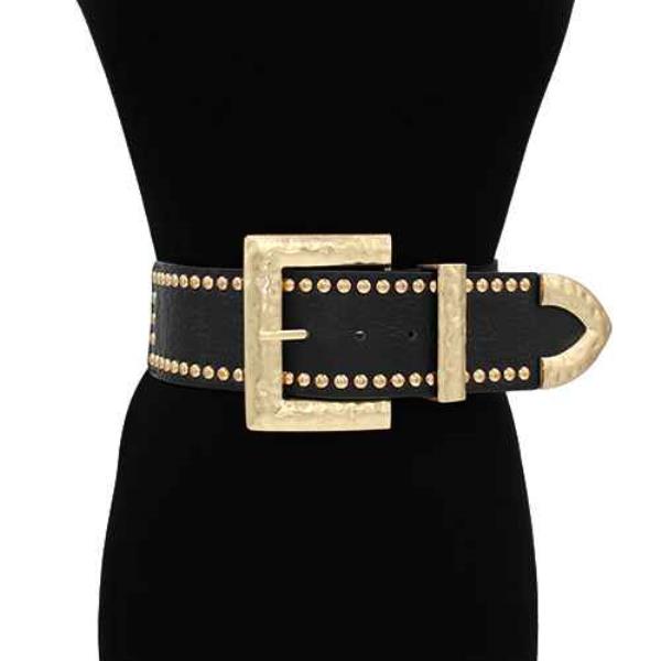 Hammered Metal Studded Buckle Elastic Belt