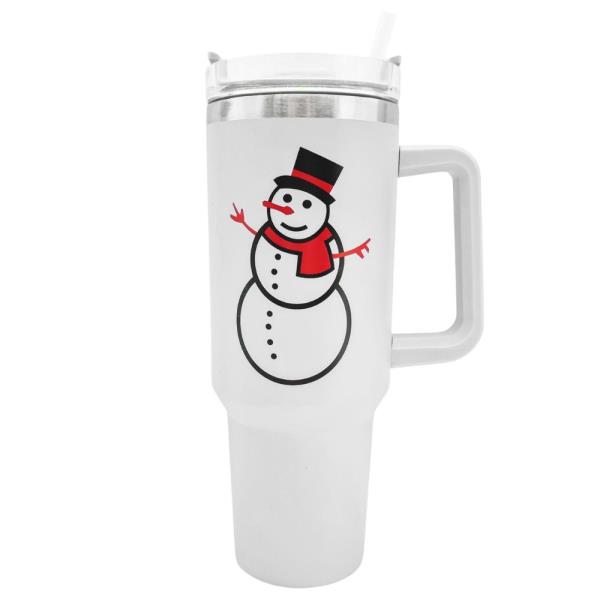 40OZ SNOWMAN TUMBLER WITH STRAW