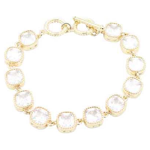 14K Gold Plated Multi Color CZ Toggle Bracelet