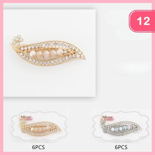 Pearl Rhinestone Barrette Hair Pin (12 Units)
