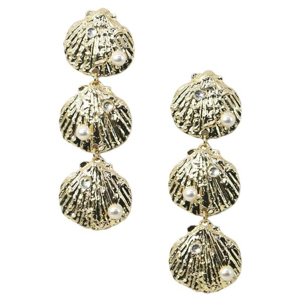 METAL SHELL PEARL DANGLE EARRING 