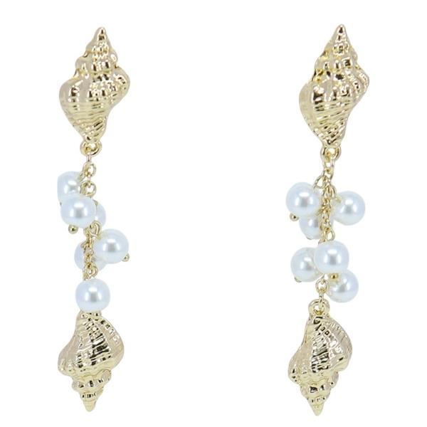 METAL SHELL PEARL DROP EARRING 