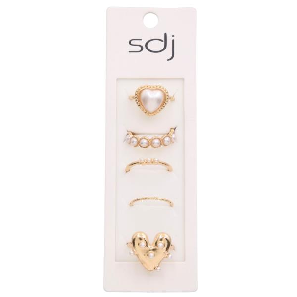 SDJ Heart Pearl Bead Assorted Ring Set