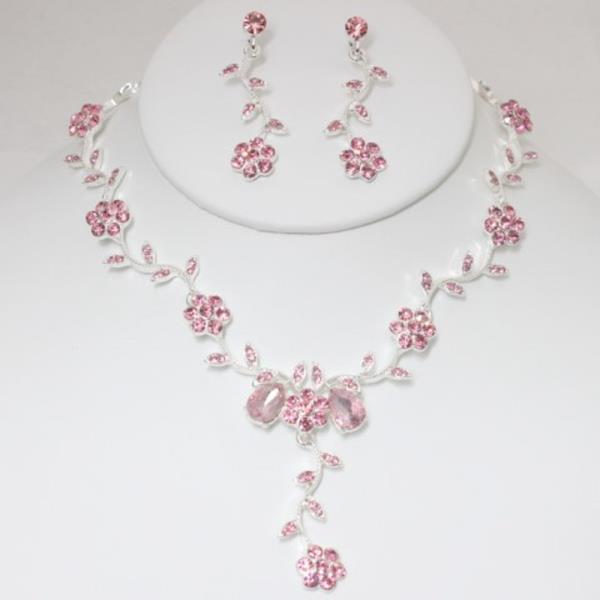 Enamel Flower Y Shape Necklace Earring Set