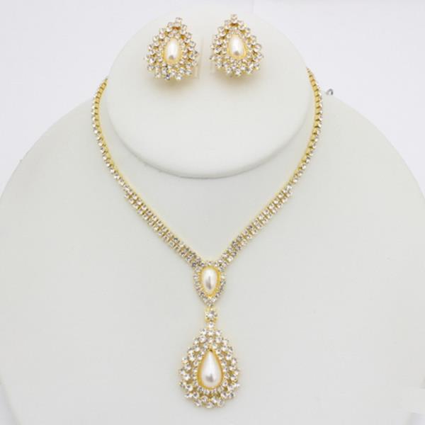 Cubic Zirconia Pearl Teardrop Necklace Earring Set