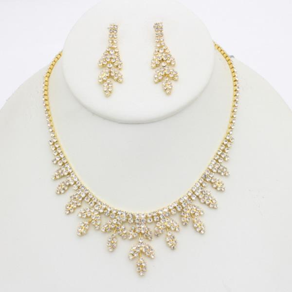 Rhinestone Branch Drop Necklace Earring Set