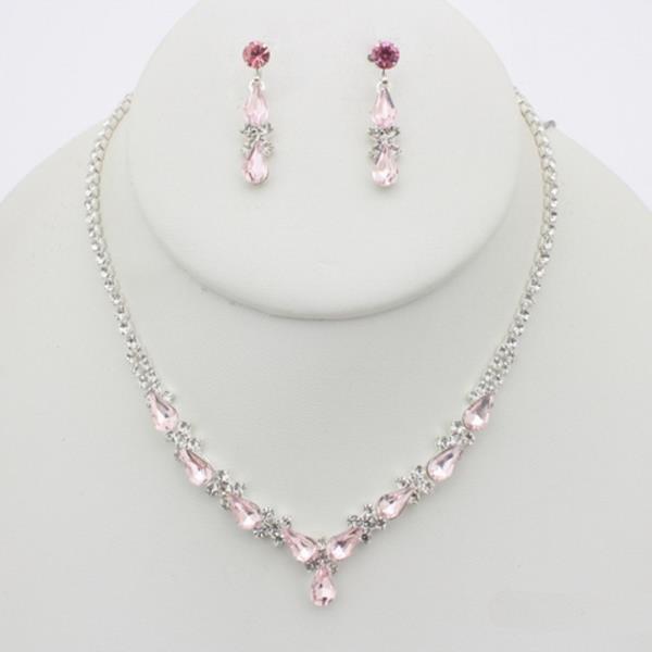 Rhinestone Teardrop Necklace Earring Set