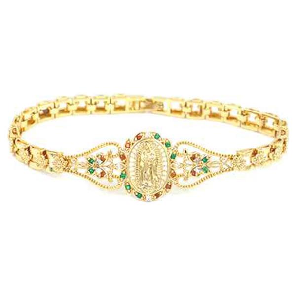 Rhinestone Oval Virgin Mary Link Bracelet