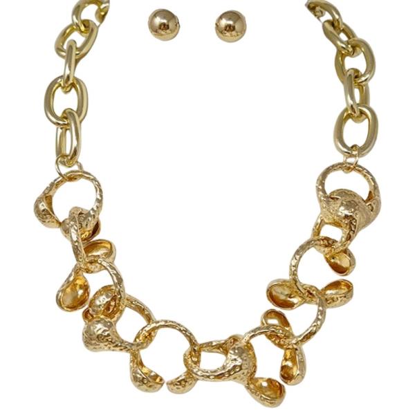 Textured Link Chain Metal Necklace Earring Set