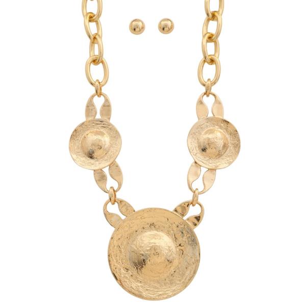 Hammered Metal Round Plates Necklace Earring Set