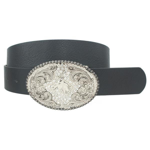 Rhinestone Horse EMB Oval Buckle Belt