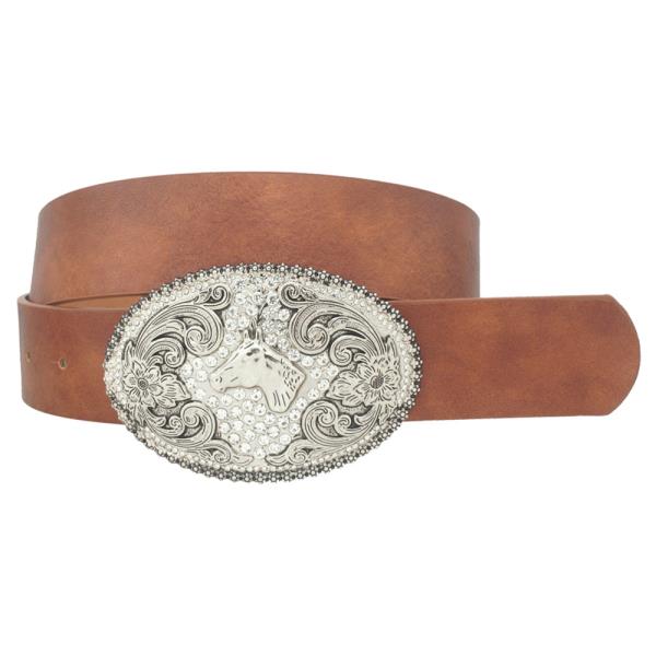 RHINESTONE HORSE EMB OVAL BUCKLE BELT