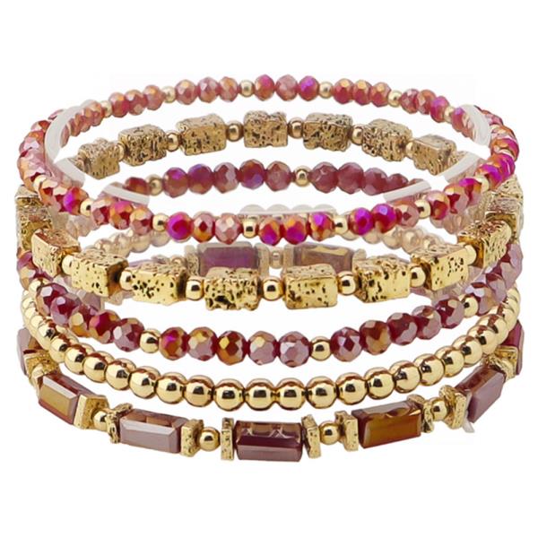 Beaded Shell And Metal Multi Stretch Bracelet Set