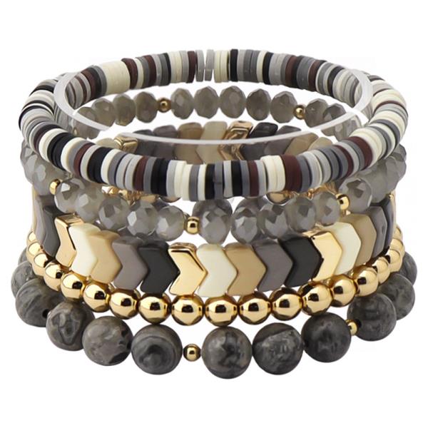Beaded Arrow And Metal Multi Stretch Bracelet Set