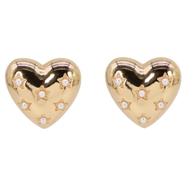 Metal Heart Stud Earring with Star Detail
