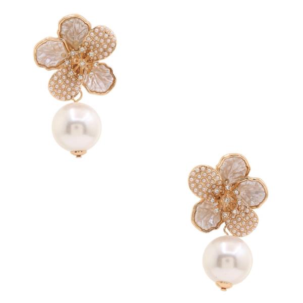 FLOWER PEARL BEAD DANGLE EARRING
