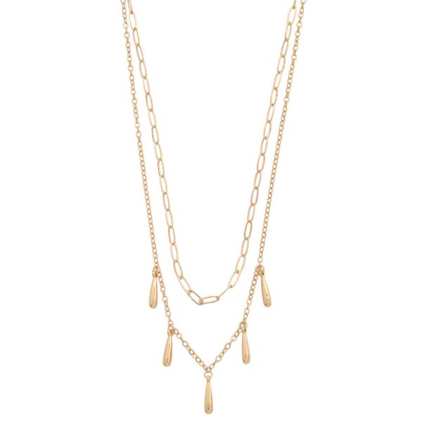 Long Teardrop Bead Oval Link Layered Necklace