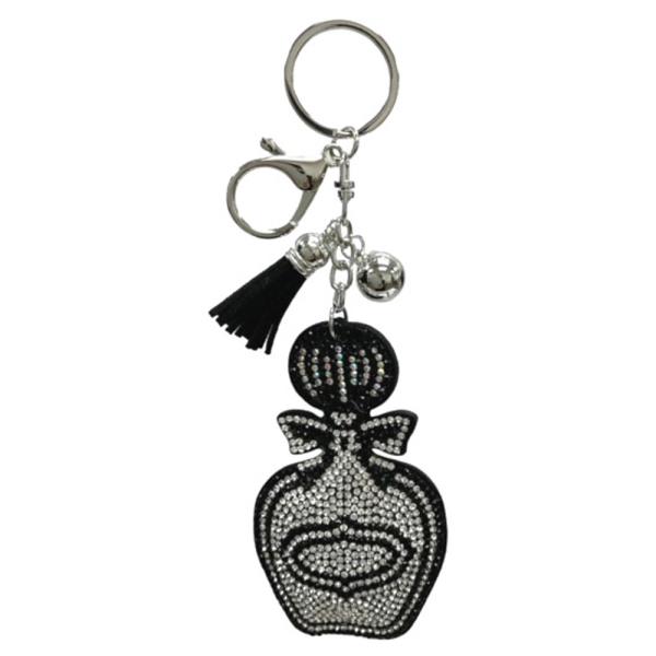 RHINESTONE BLACK PERFUME BAG CHARM KEYCHAIN WITH TASSEL