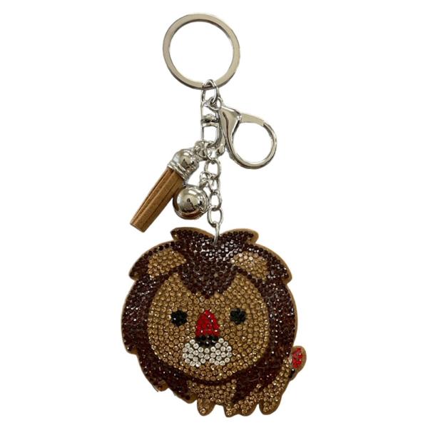 RHINESTONE LION BAG CHARM KEYCHAIN WITH TASSEL